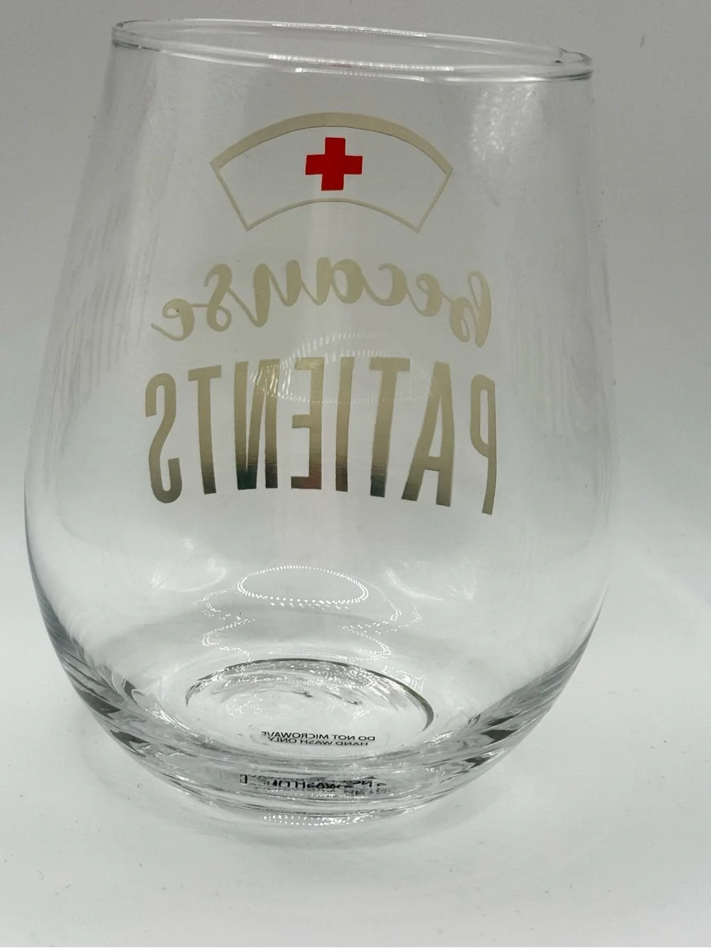 Nurses Stemless Wine Glass with Gold and Red Medical Design